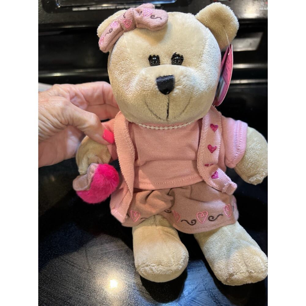 Starbucks Beige Plush Bear in Pink Outfit with Heart Details